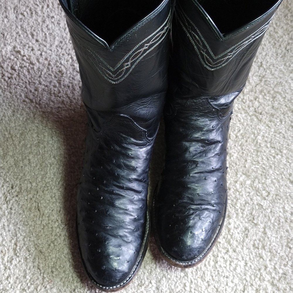 Justin 3171 Full Quill Ostrich Exotic Roper Black Cowboy Boots Men's Size 9